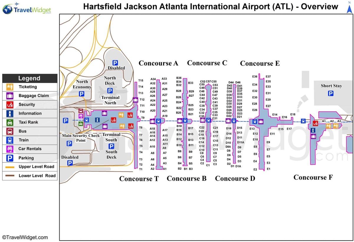 แผนที่ของ Hartsfield แจ็คสันแอตแลนต้าระหว่างประเทศสนามบิน