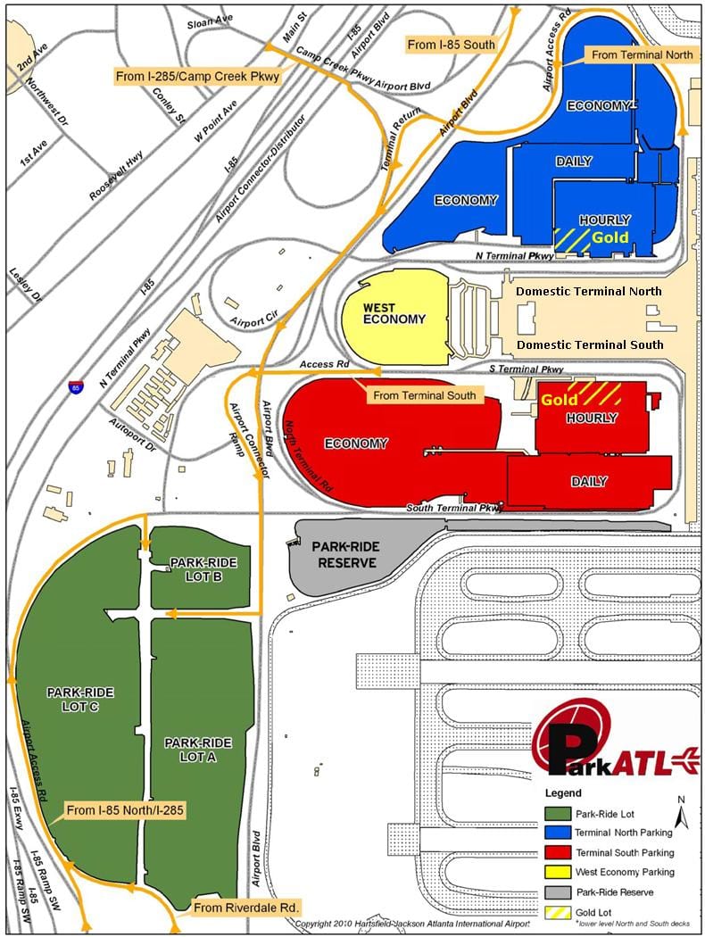 แอตแลนต้า Hartsfield สนามบินจอดรถบนแผนที่