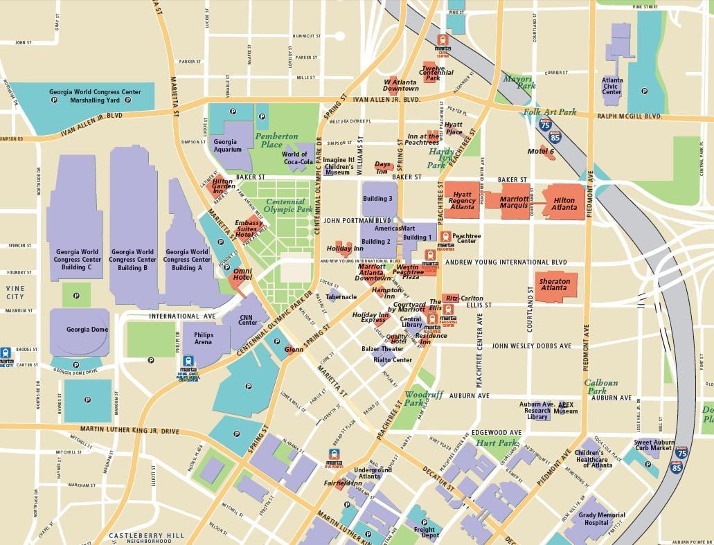แอตแลนต้านักท่องเที่ยวหน่อย attractions แผนที่