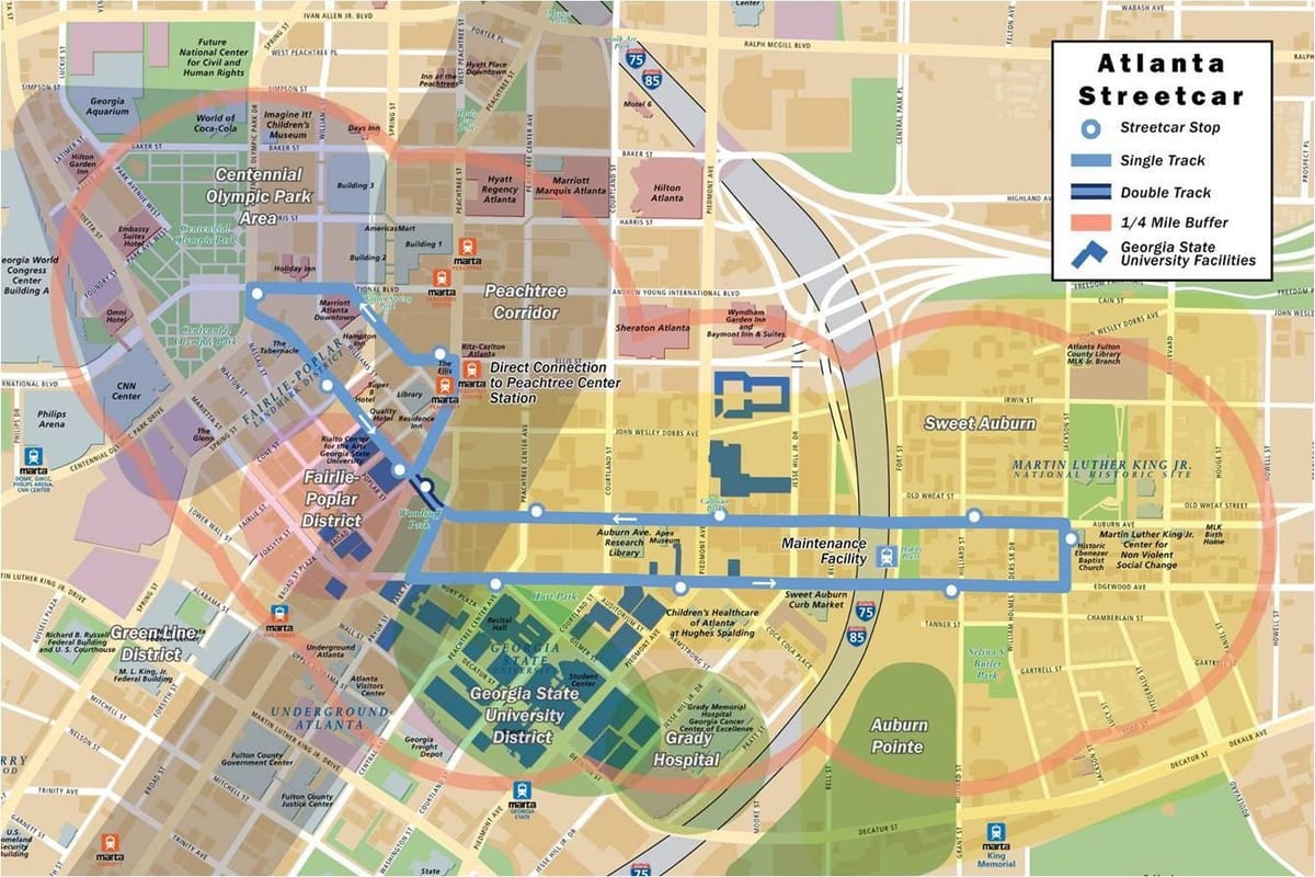 แผนที่ของ streetcar แอตแลนต้า