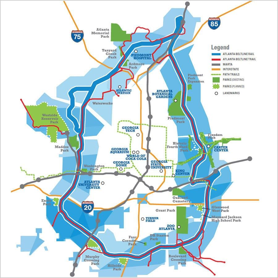 beltline แอตแลนต้าบนแผนที่