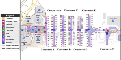 แผนที่ของ Hartsfield แจ็คสันแอตแลนต้าระหว่างประเทศสนามบิน
